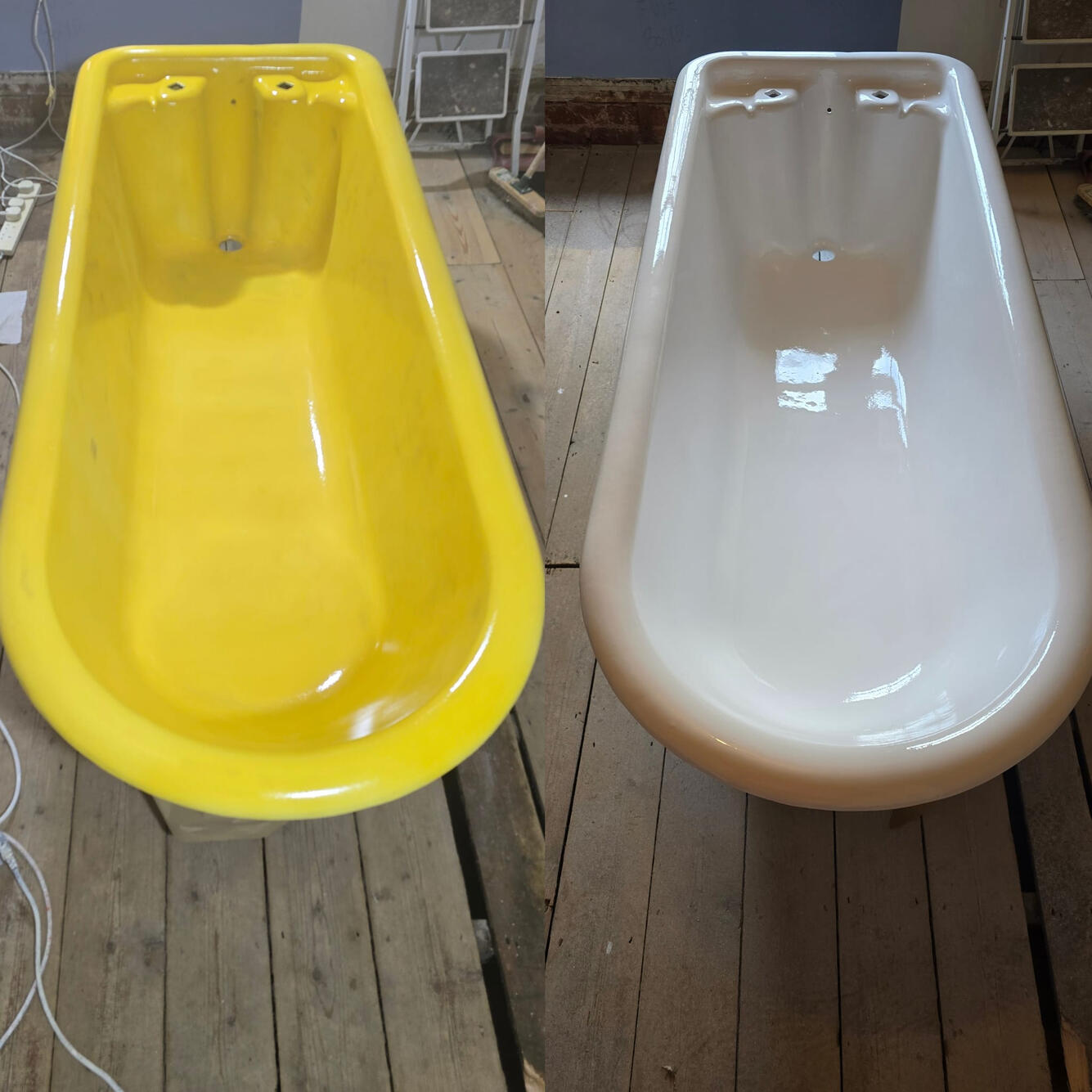 OldBEFORE AND AFTER PHOTOS OF A CAST IRON ROLL TOP BATH RE-ENAMELLED Portsmouth