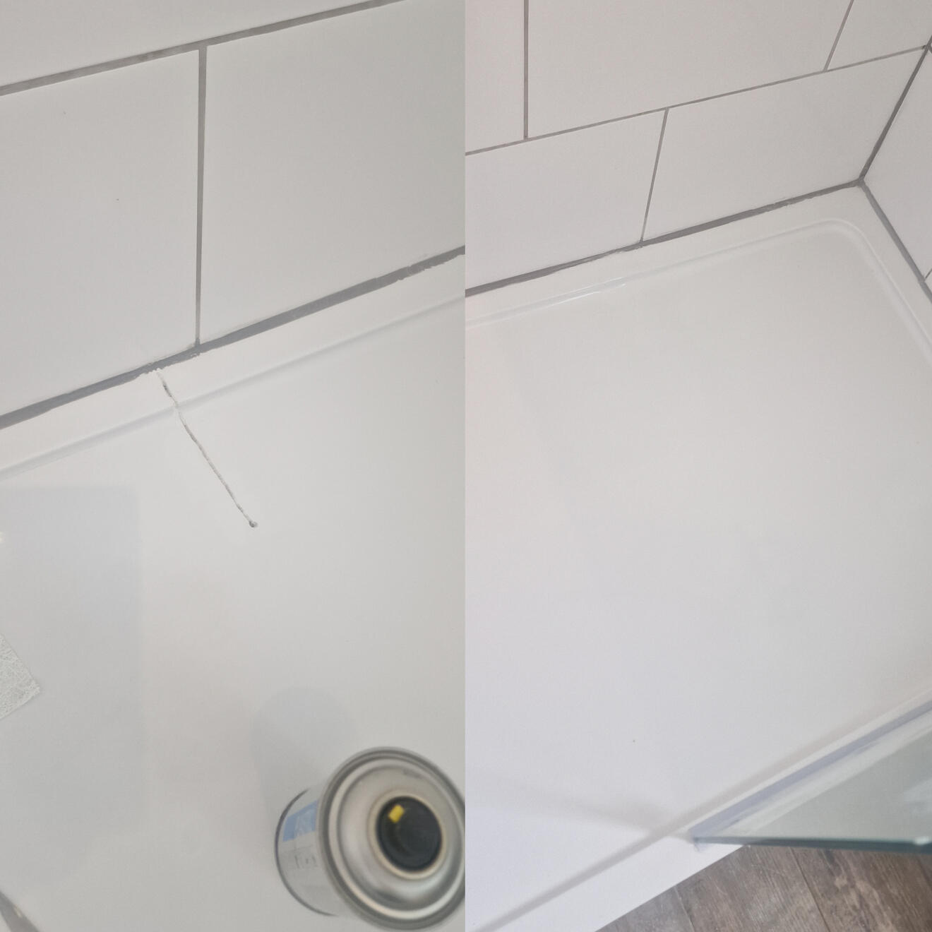Shower tray crack repair Before and after stone resin shower tray crack repair IN Portsmouth