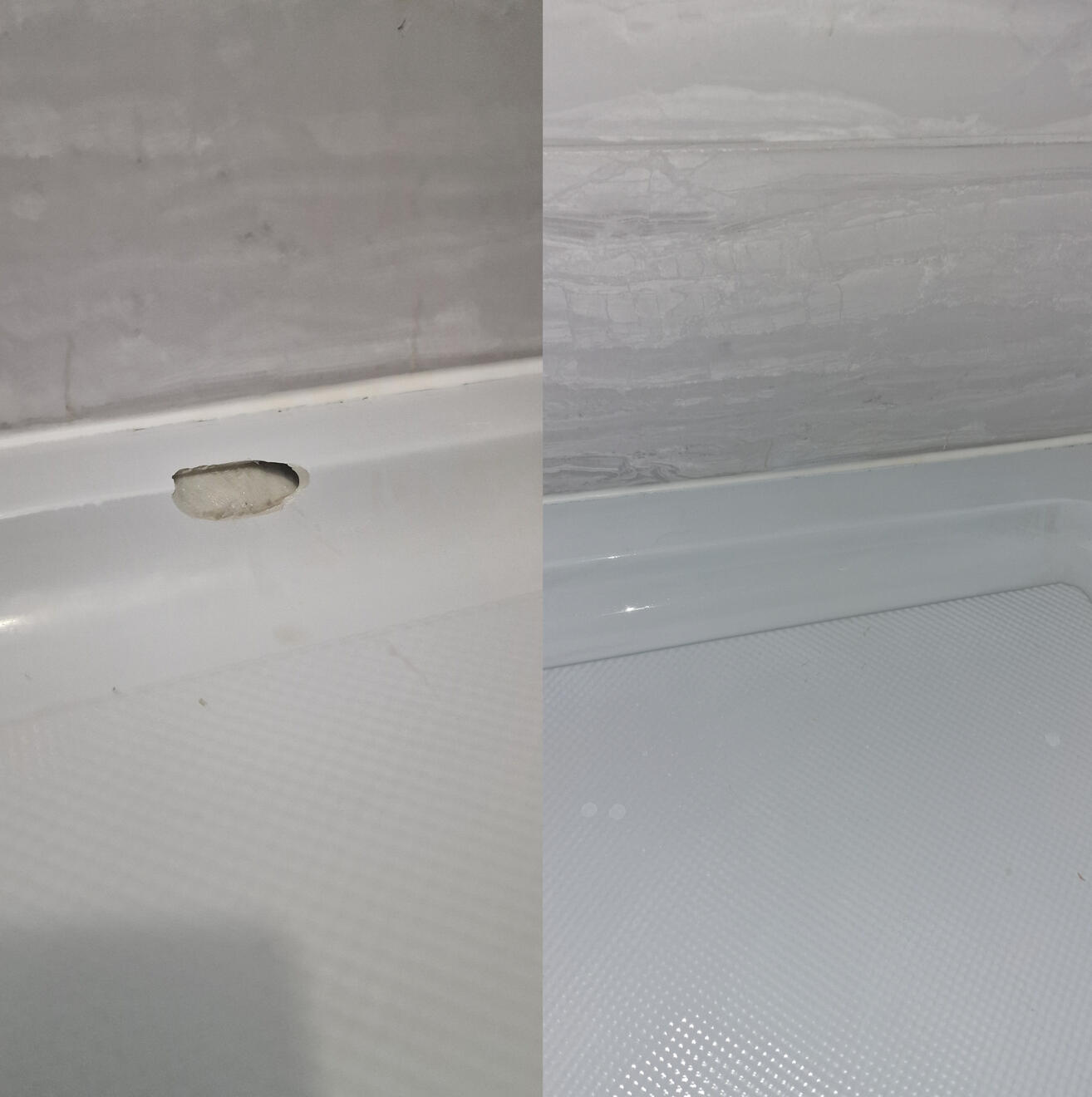 Before and after pictures of a shower Tray repair Southsea, Portsmouth
