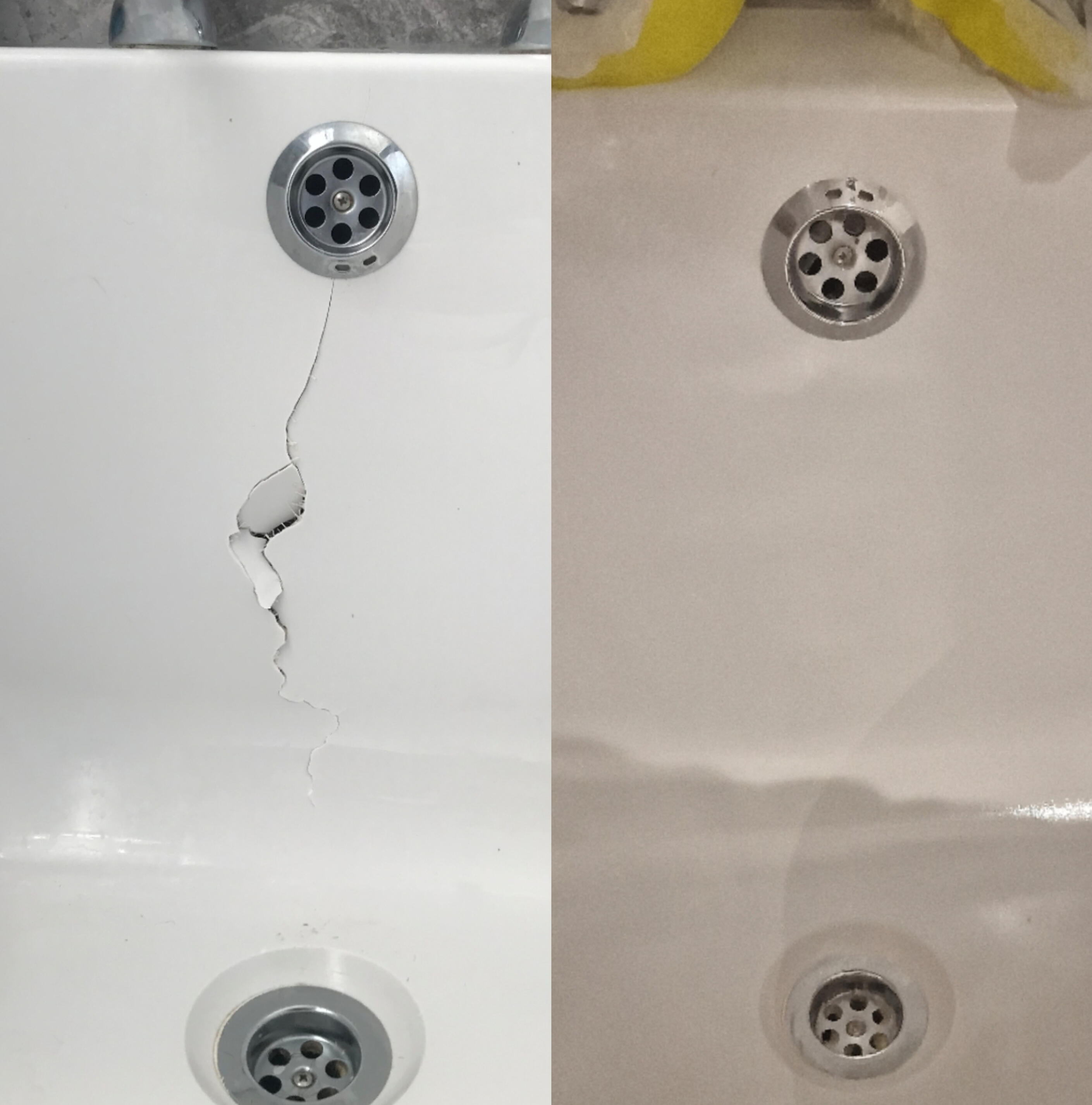 Acrylic Bath Crack Repair Before & After photos of an Acrylic Bath Crack Repair in Cosham, Portsmouth