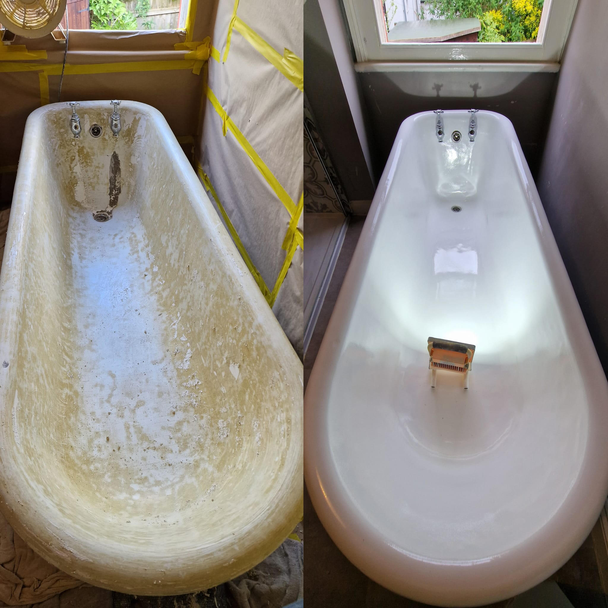 Before and after roll top cast iron bath re-enamelling in Cosham, Portsmouth